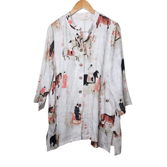 Soft Surroundings Song Dynasty Tunic Blouse Asian Horse Print w/ Pockets Size XL - Picture 1 of 7